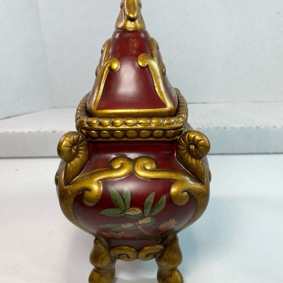 Raymond Waites Rare Vintage Ceramic Canister with Lid Ornate Gold Red With Label - Picture 3 of 9